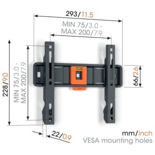 Vogel's TVM 1203 Nero Staffa Muro TV19"-50" Max30Kg Piatta Vesa da 75x75 a 200x200 Prof.2,2cm