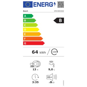 Bosch SMV4ENX06E Lavastoviglie Incasso 13Coperti 3°CestelloExtraSpace 42dB SpeedPerfect+ EfficientDry VascaInox Serie4